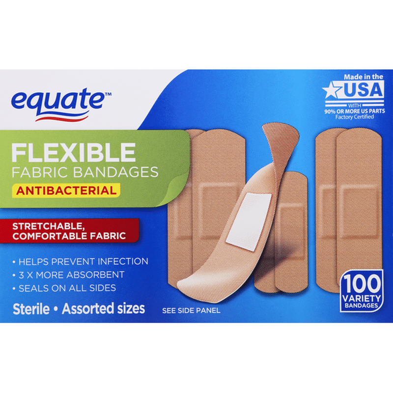 Equate Fabric Bandages Flexible Antibacterial Variety Assorted