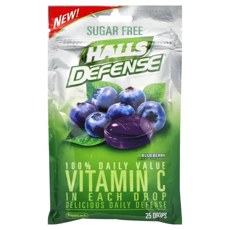 Halls Defense Vitamin C Blueberry Sugar Free Supplement Drops 25 Ct