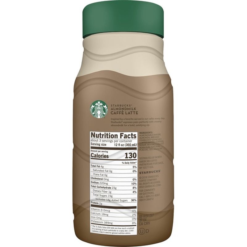 Starbucks Espresso Beverage Chilled Almond Milk Caffe Latte Oz