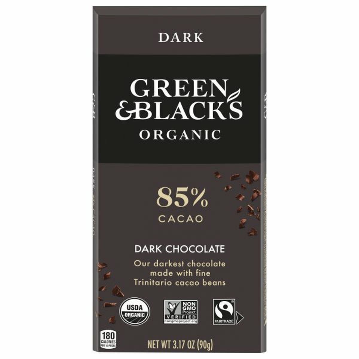 Calories in Green & Black'S Dark Chocolate, Organic, 85% Cacao
