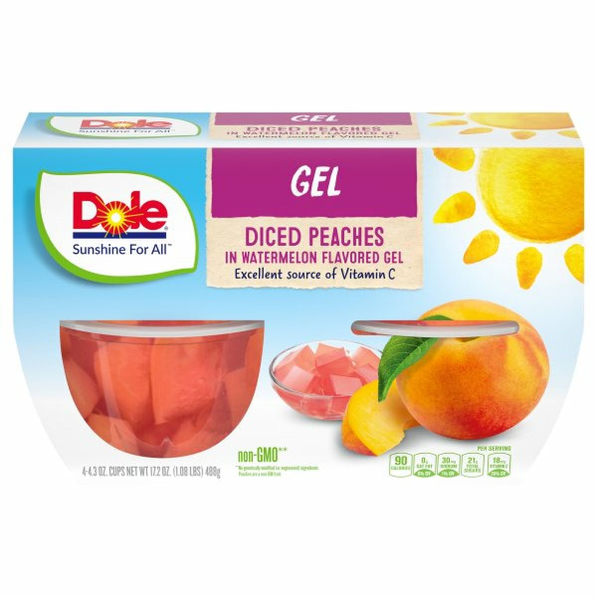 Calories in Dole Diced Peaches, in Watermelon Flavored Gel