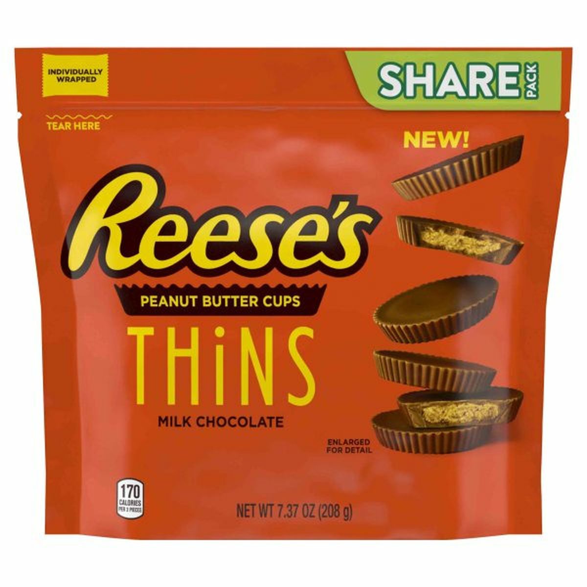Calories in Reese's Peanut Butter Candy, Milk Chocolate, Peanut Butter, Thins