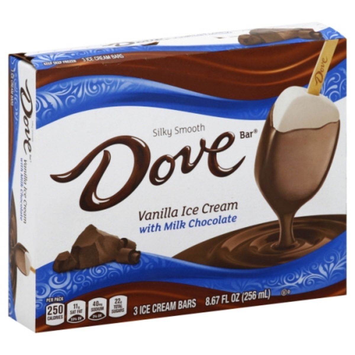 Calories in Dove Ice Cream Bars, with Milk Chocolate, Vanilla