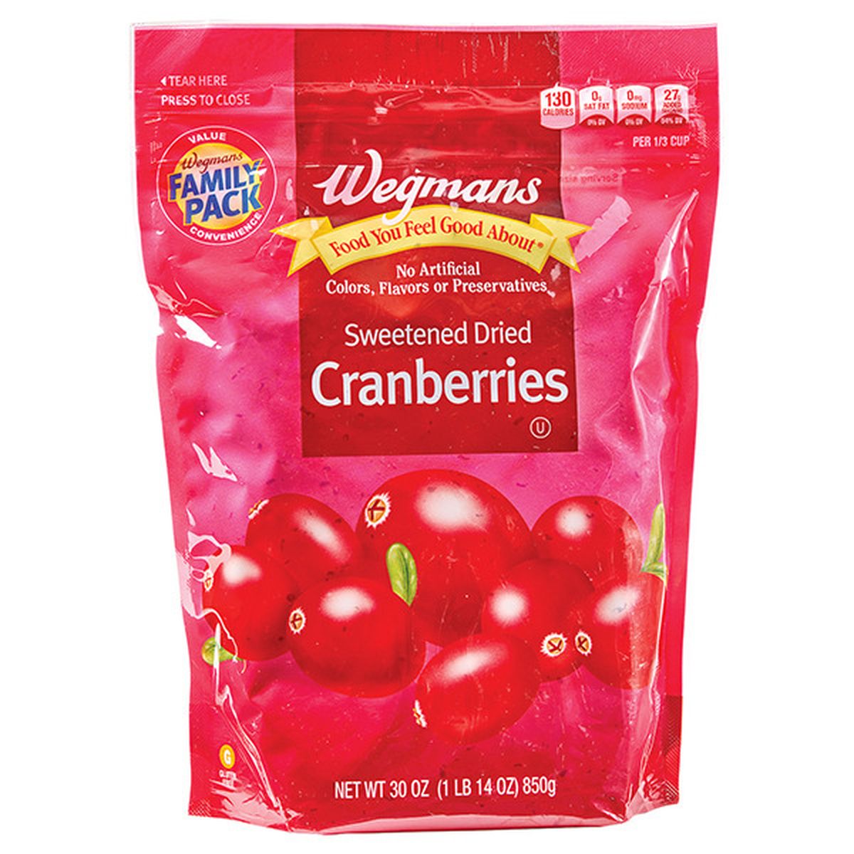 Calories in Wegmans Sweetened Dried Cranberries, FAMILY PACK