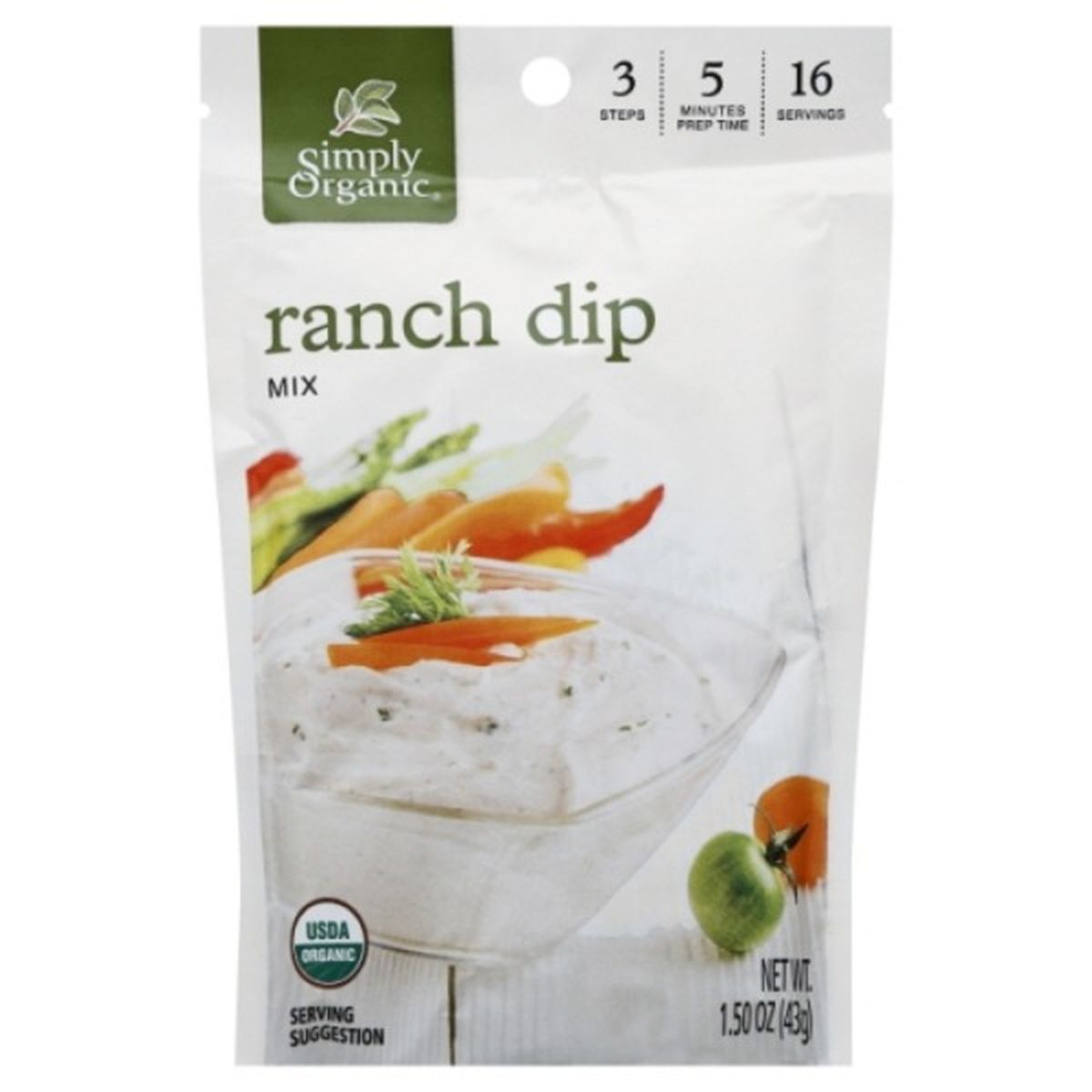 Calories in Simply Organic Dip Mix, Ranch