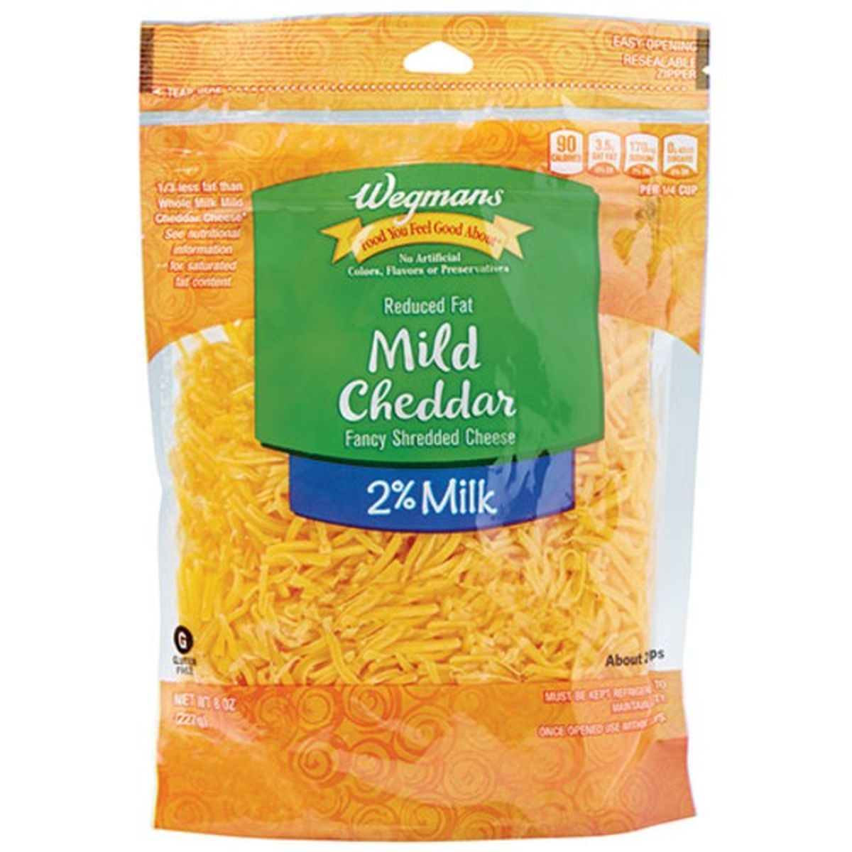 Calories in Wegmans Reduced Fat Fancy Shredded 2% Milk Mild Cheddar Shredded Cheese