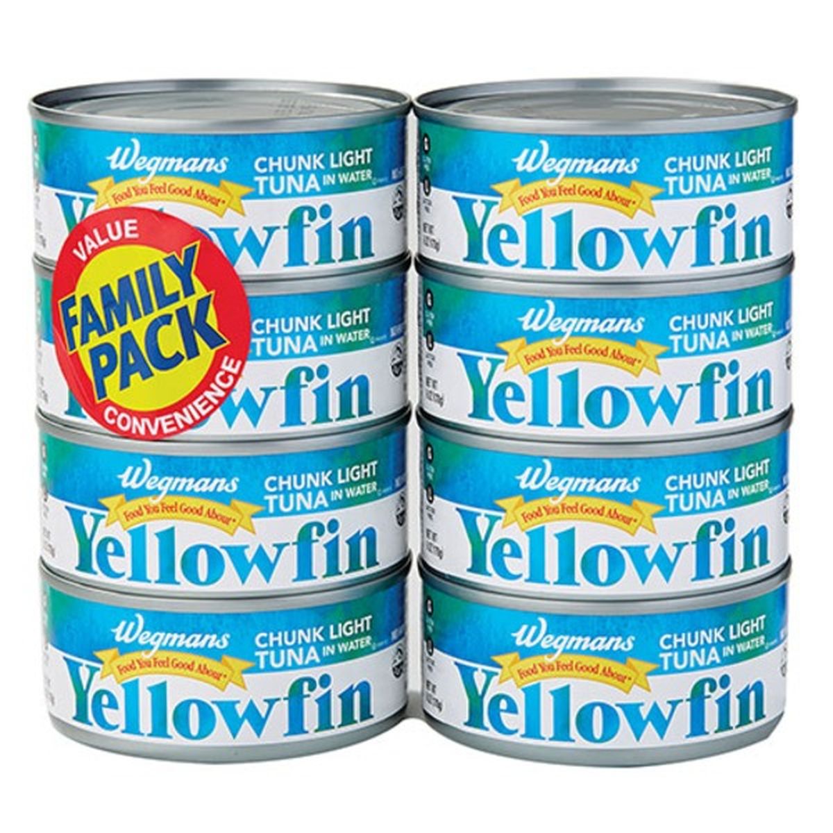 Calories in Wegmans Chunk Light Yellowfin Tuna in Water, 8 PACK, FAMILY PACK