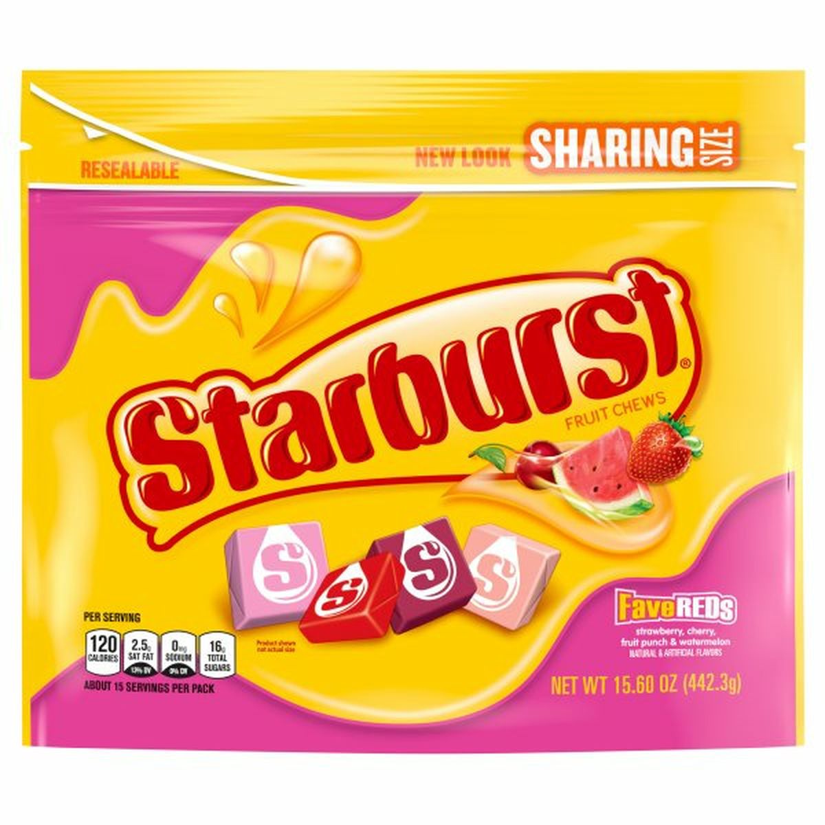 Calories in Starburst Fave Reds Chewy Candy Stand Up Pouch