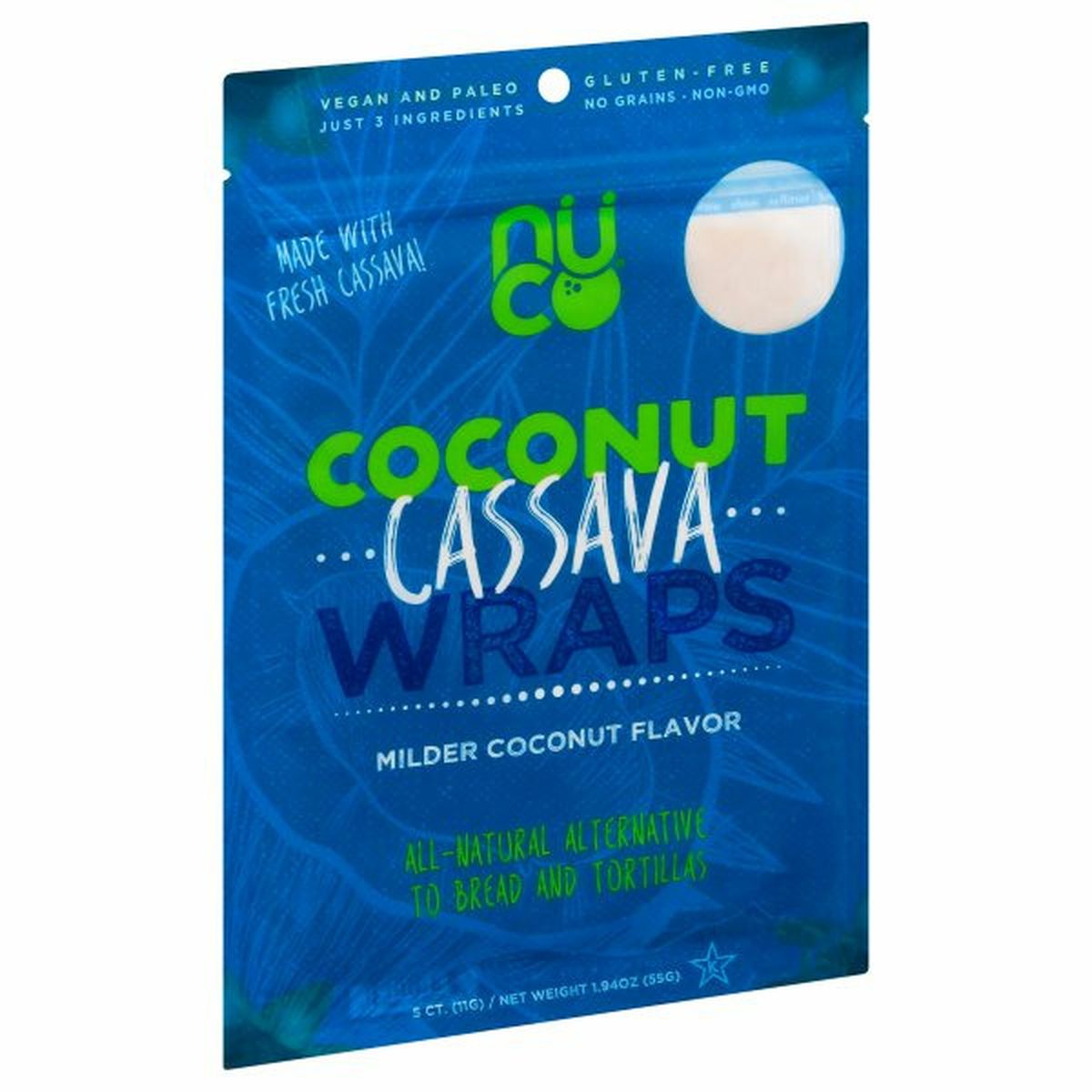Calories in NUCO Coconut Cassava Wraps, Milder Coconut Flavor