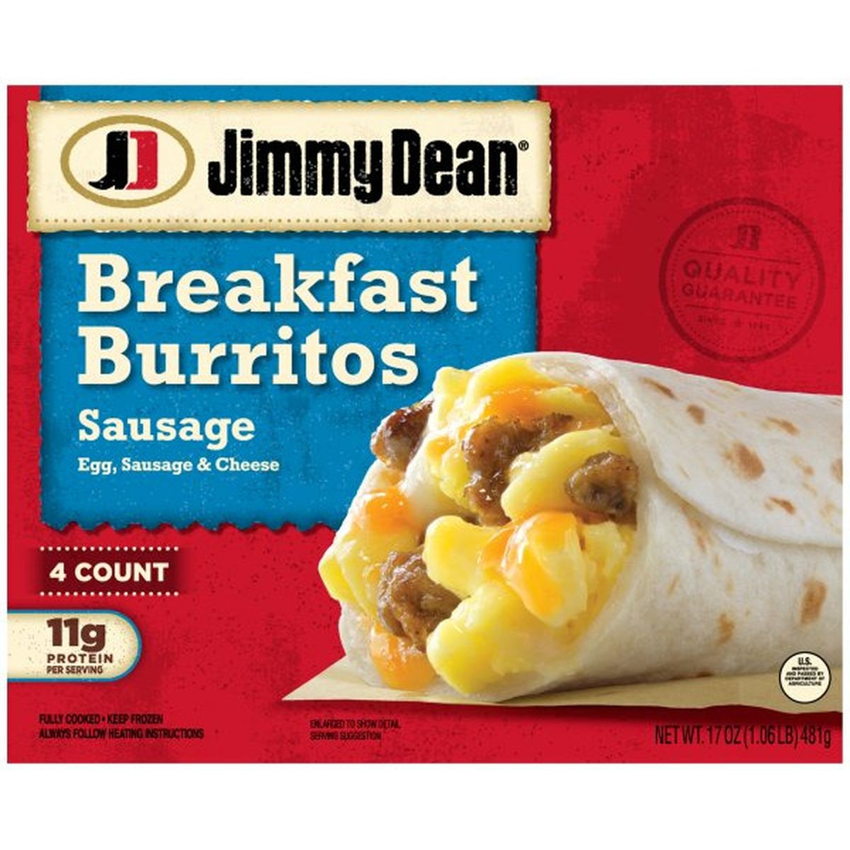 Calories in Jimmy Dean Sausage Breakfast Burritos