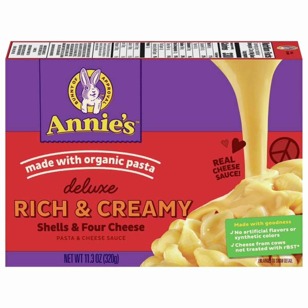 Calories in Annie's Pasta & Cheese Sauce, Shells & Four Cheese, Rich & Creamy, Deluxe