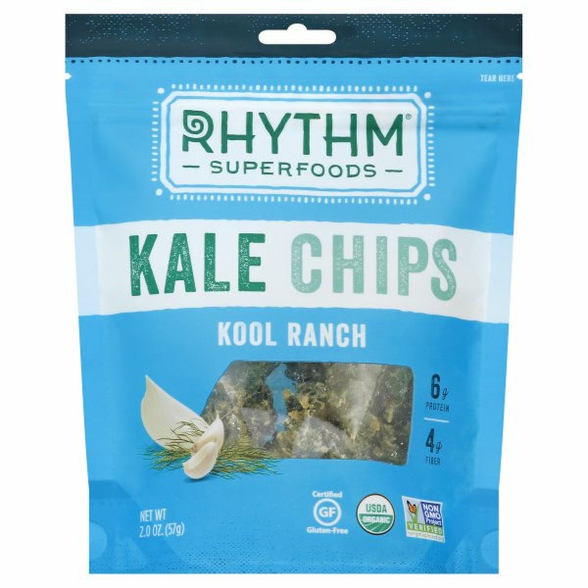 Calories in Rhythm Superfoods Kale Chips, Organic, Kool Ranch