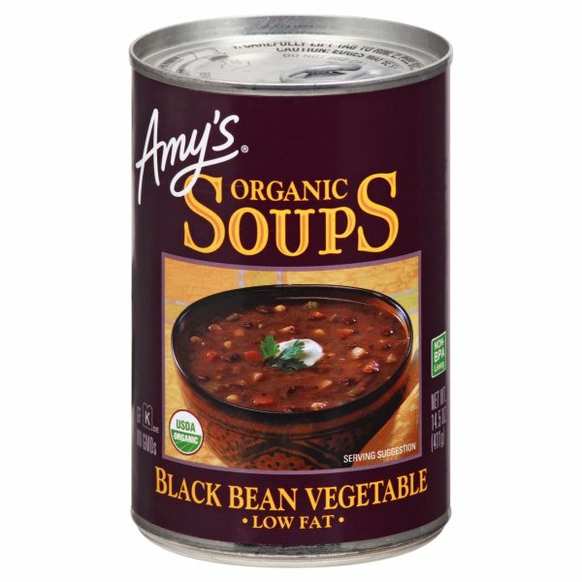 Calories in Amy's Kitchen Soup, Low Fat, Organic, Black Bean Vegetable