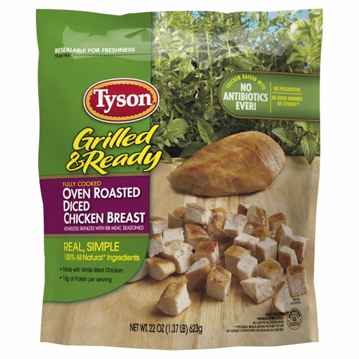 Calories in Tyson Grilled And Ready Grilled & Ready Grilled & Ready Fully Cooked Oven Roasted Diced Chicken Breast (Frozen)