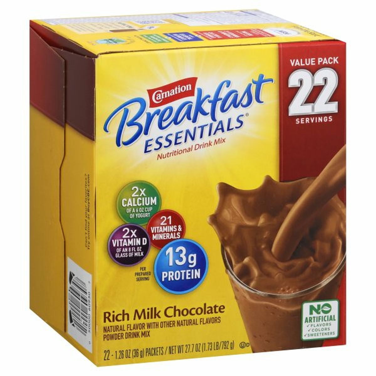 Calories in Carnation Breakfast Essentials Nutritional Drink Mix, Rich Milk Chocolate, Value Pack