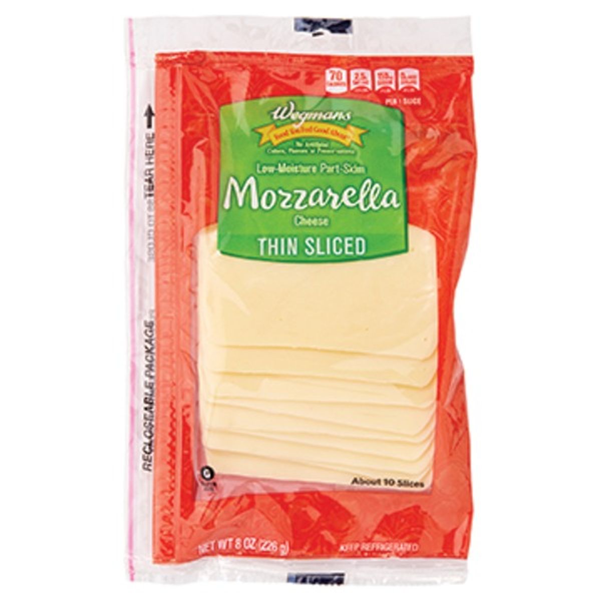 Calories in Wegmans Mozzarella Cheese, Thin Sliced, Low-Moisture, Part-Skim