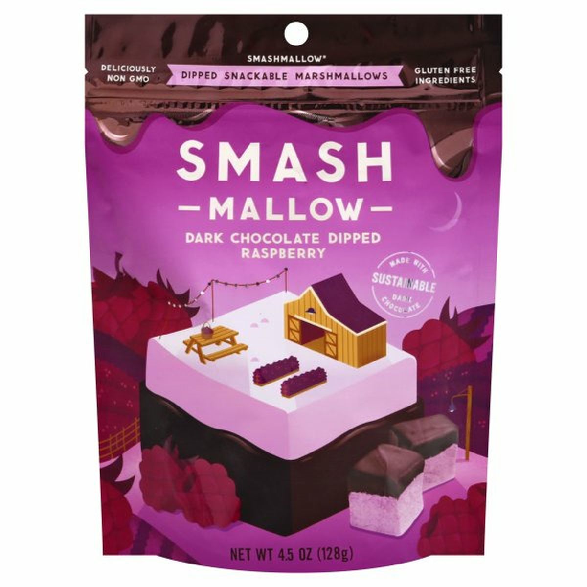 Calories in Smash Mallow Marshmallows, Raspberry, Dark Chocolate Dipped