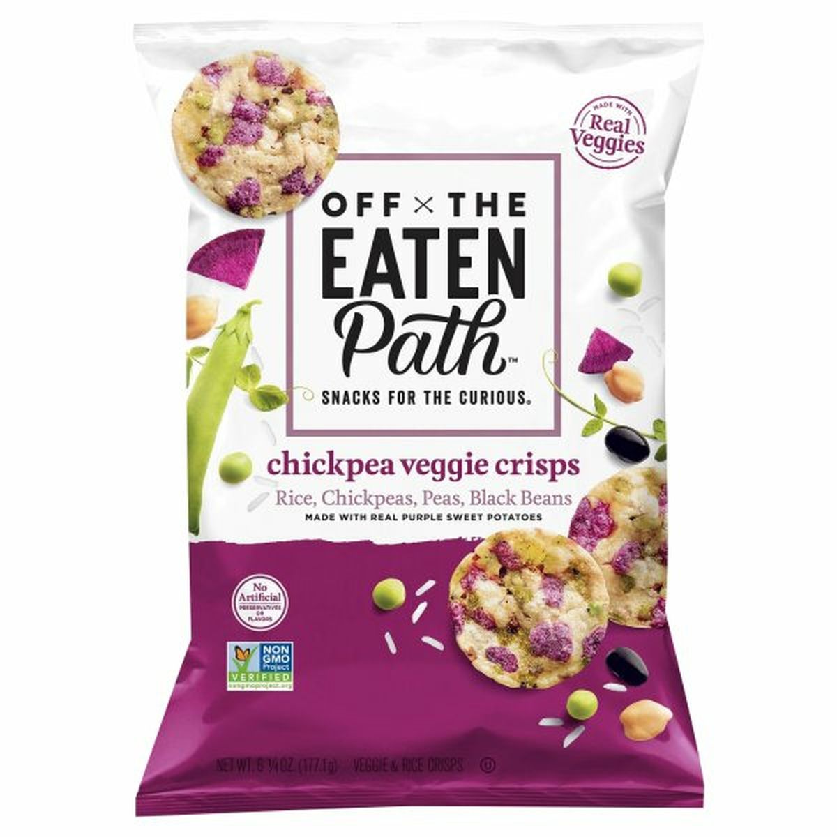 Calories in Off The Eaten Path Veggie Crisps, Rice Chickpea Peas Black Beans with Purple Sweet Potatoes