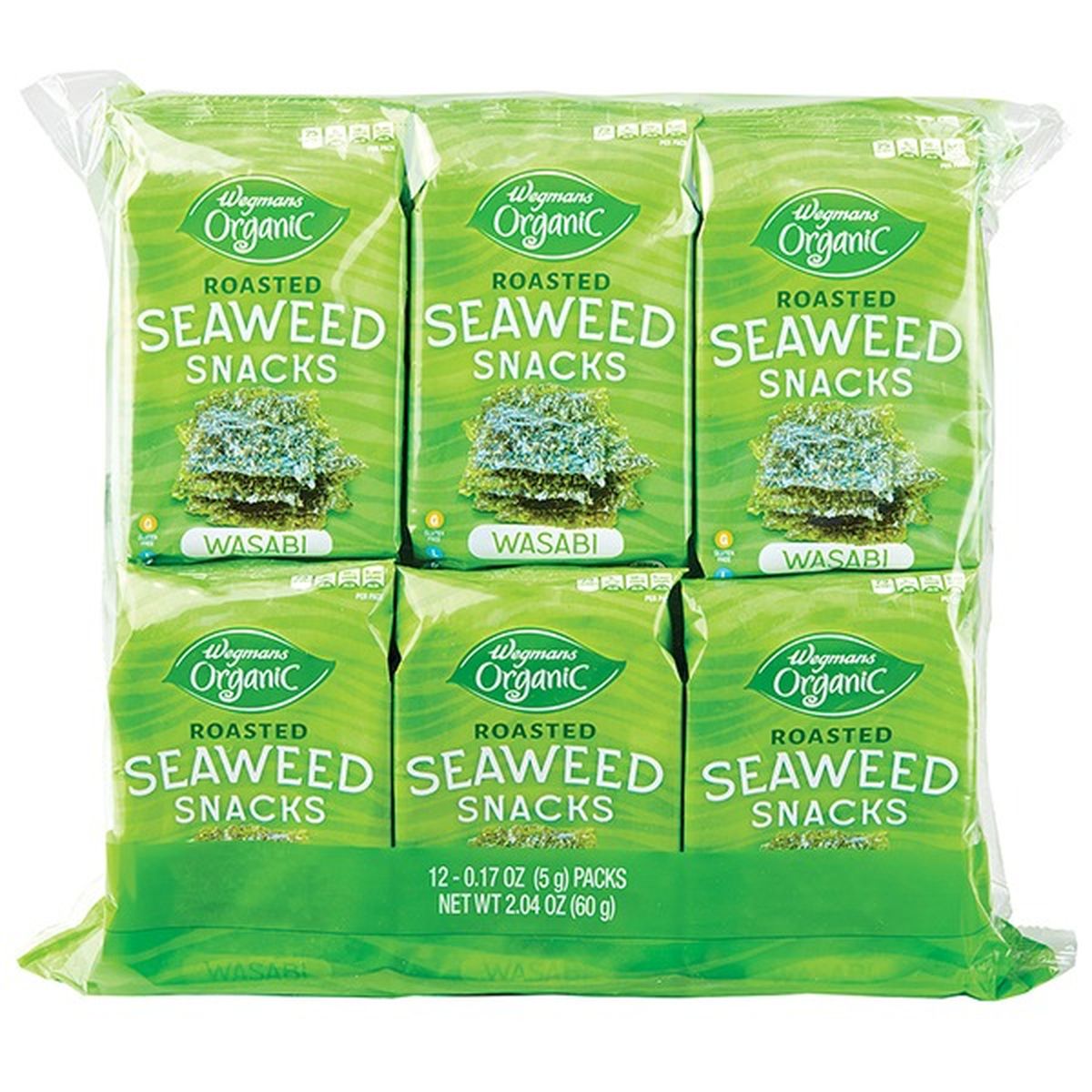Calories in Wegmans Organic Roasted Seaweed Snack, Wasabi, 12 Pack, FAMILY PACK