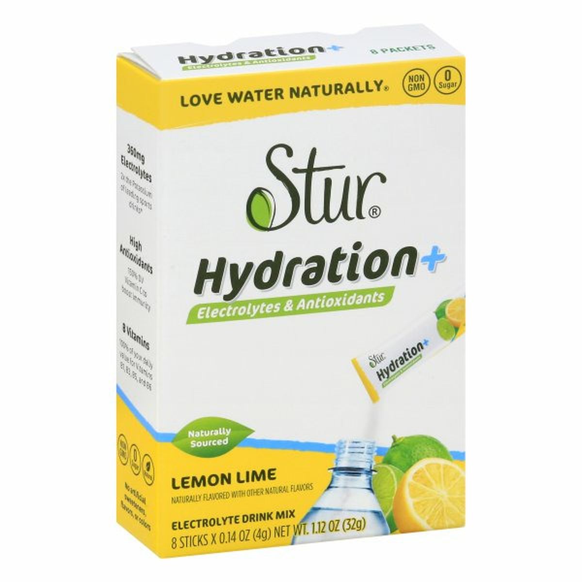 Calories in Stur Electrolyte Drink Mix, Lemon Lime, Hydration +