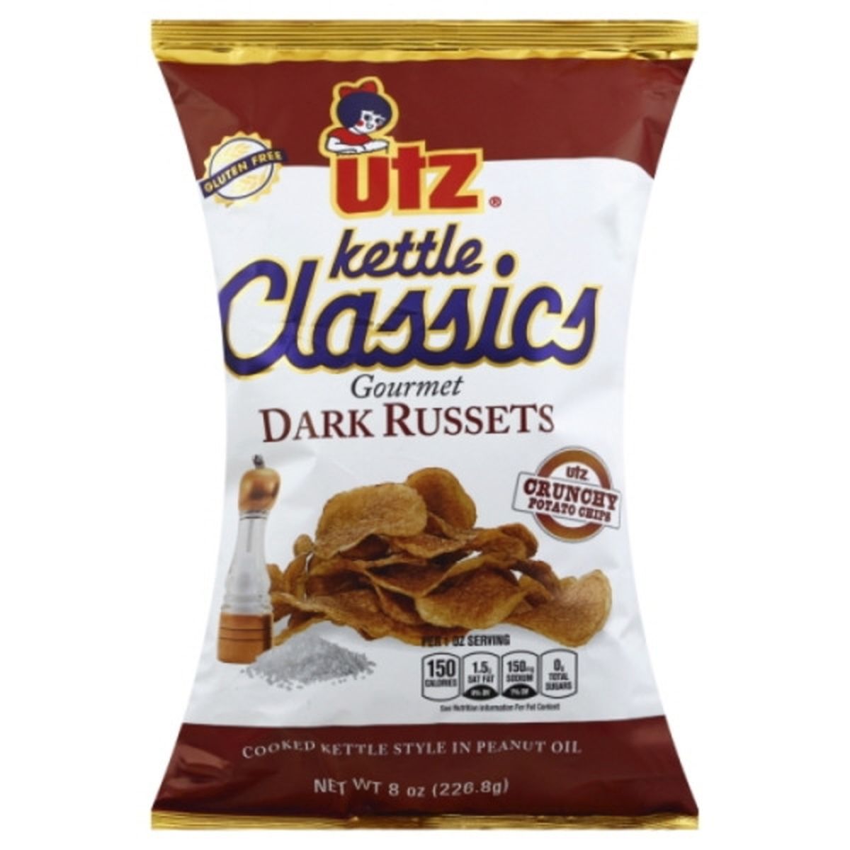 Calories in Utz Kettle Classics Potato Chips, Crunchy, Gourmet Dark Russets