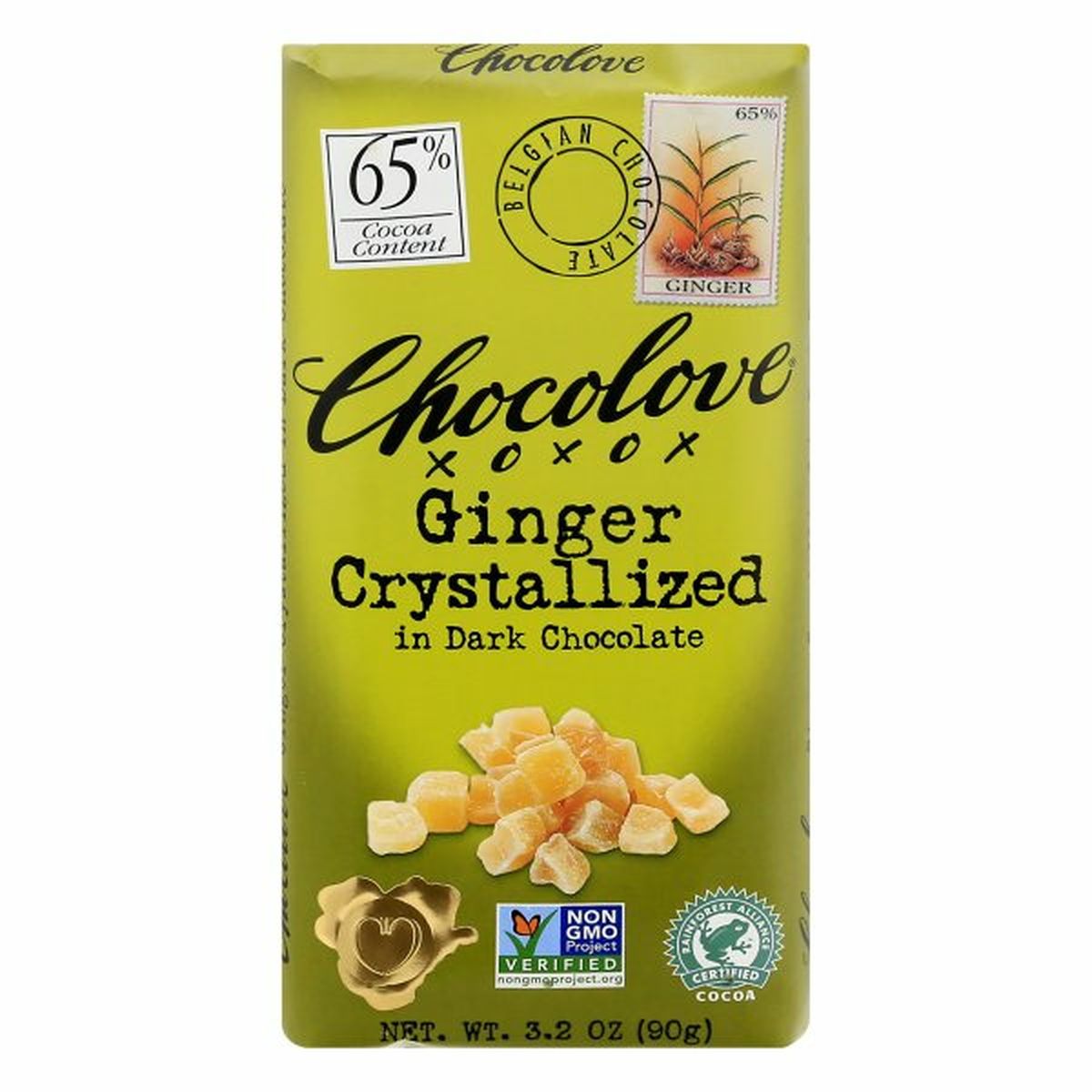 Calories in Chocolove Dark Chocolate, Ginger Crystallized, 65 Cocoa