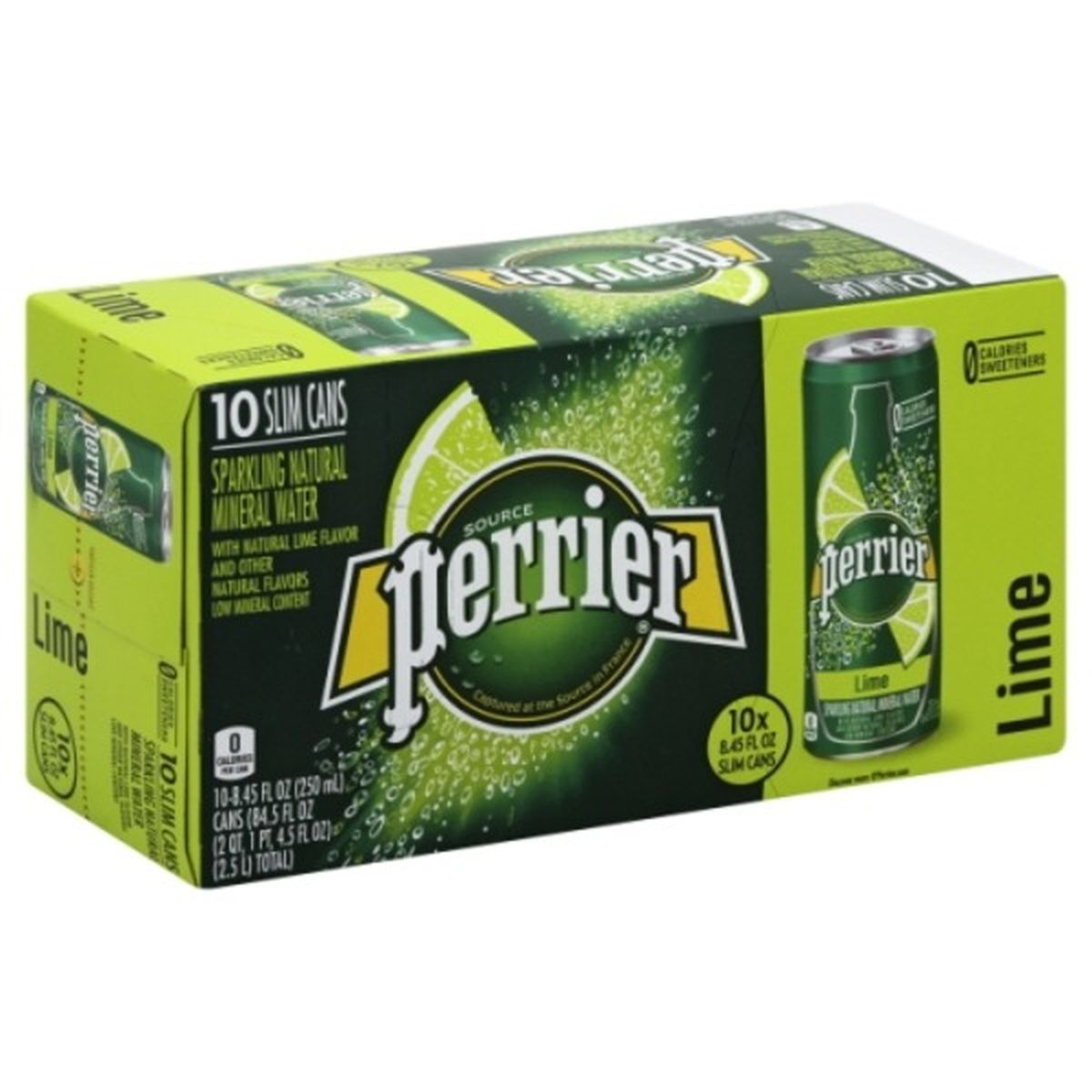 Calories in Perrier Sparkling Water, Natural Mineral, Lime, Slim Can