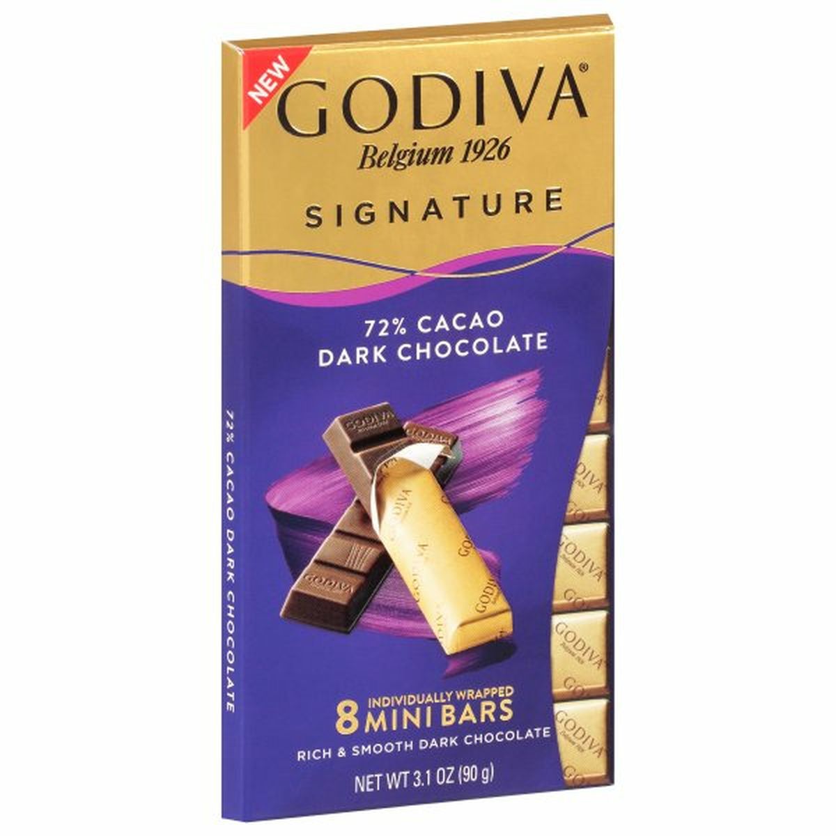 Calories in Godiva Signature Dark Chocolate, Mini Bars, 72% Cacao
