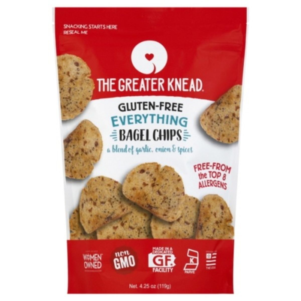 Calories in The Greater Knead Bagel Chips, Gluten-Free, Everything
