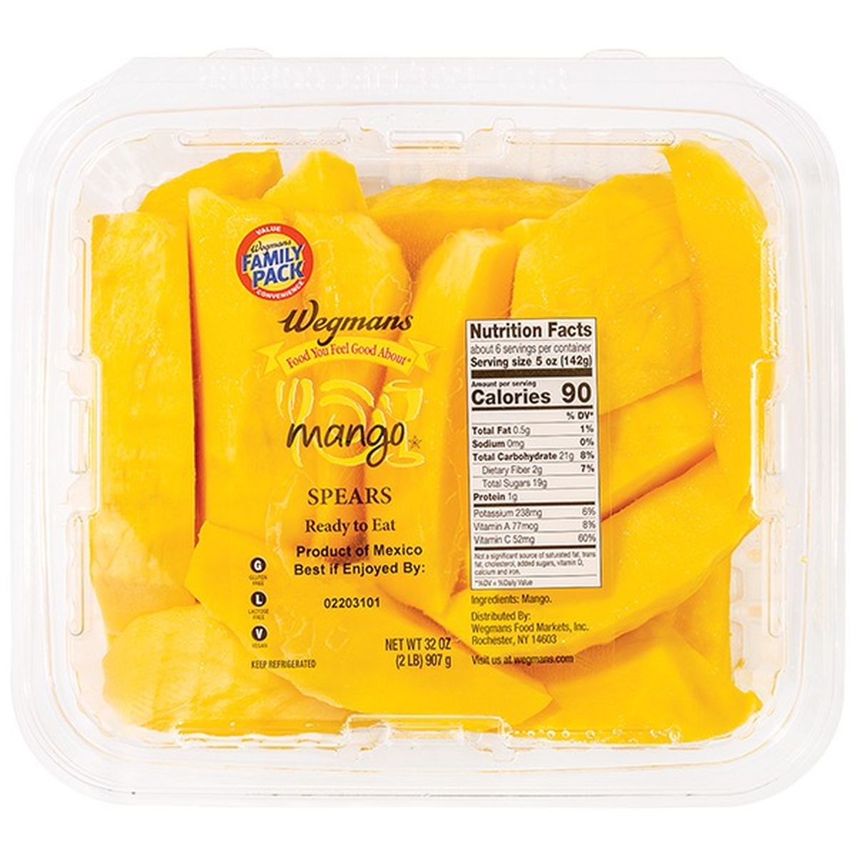 Calories in Wegmans Fresh Cut Mango, Spears, FAMILY PACK