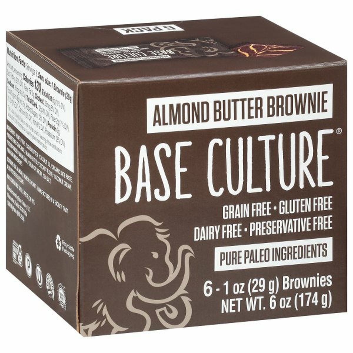 Calories in Base Culture Brownies, Almond Butter, 6 Pack