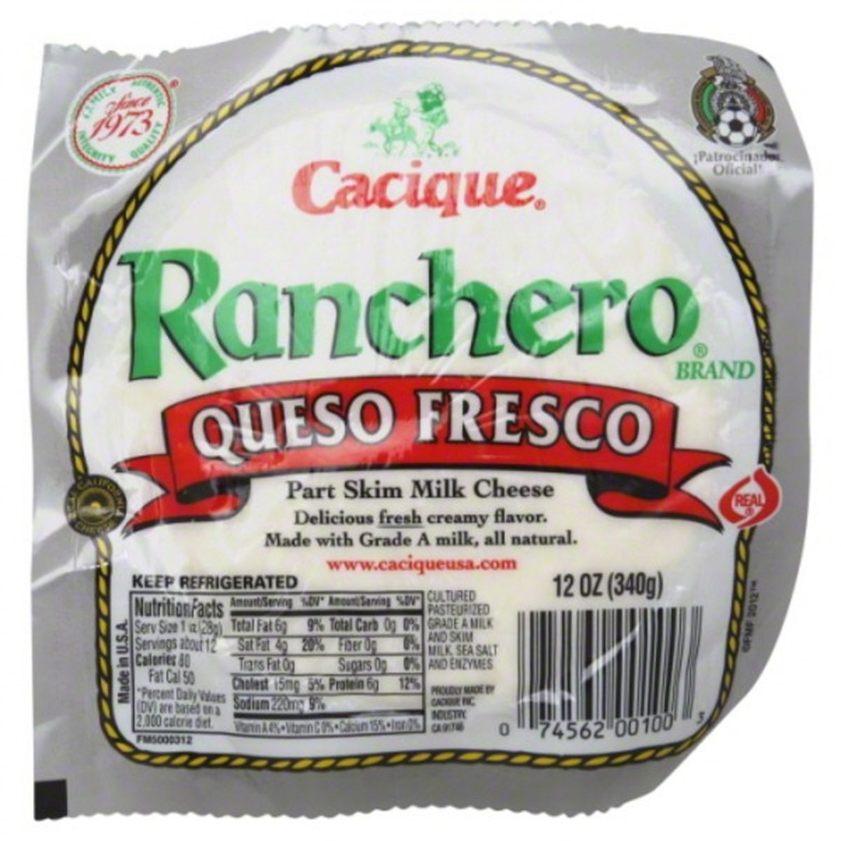 Calories in Cacique Ranchero Cheese, Part Skim Milk