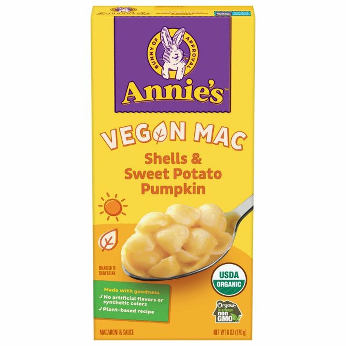 Calories in Annie's Vegan Mac Macaroni & Sauce, Shells & Sweet Potato Pumpkin