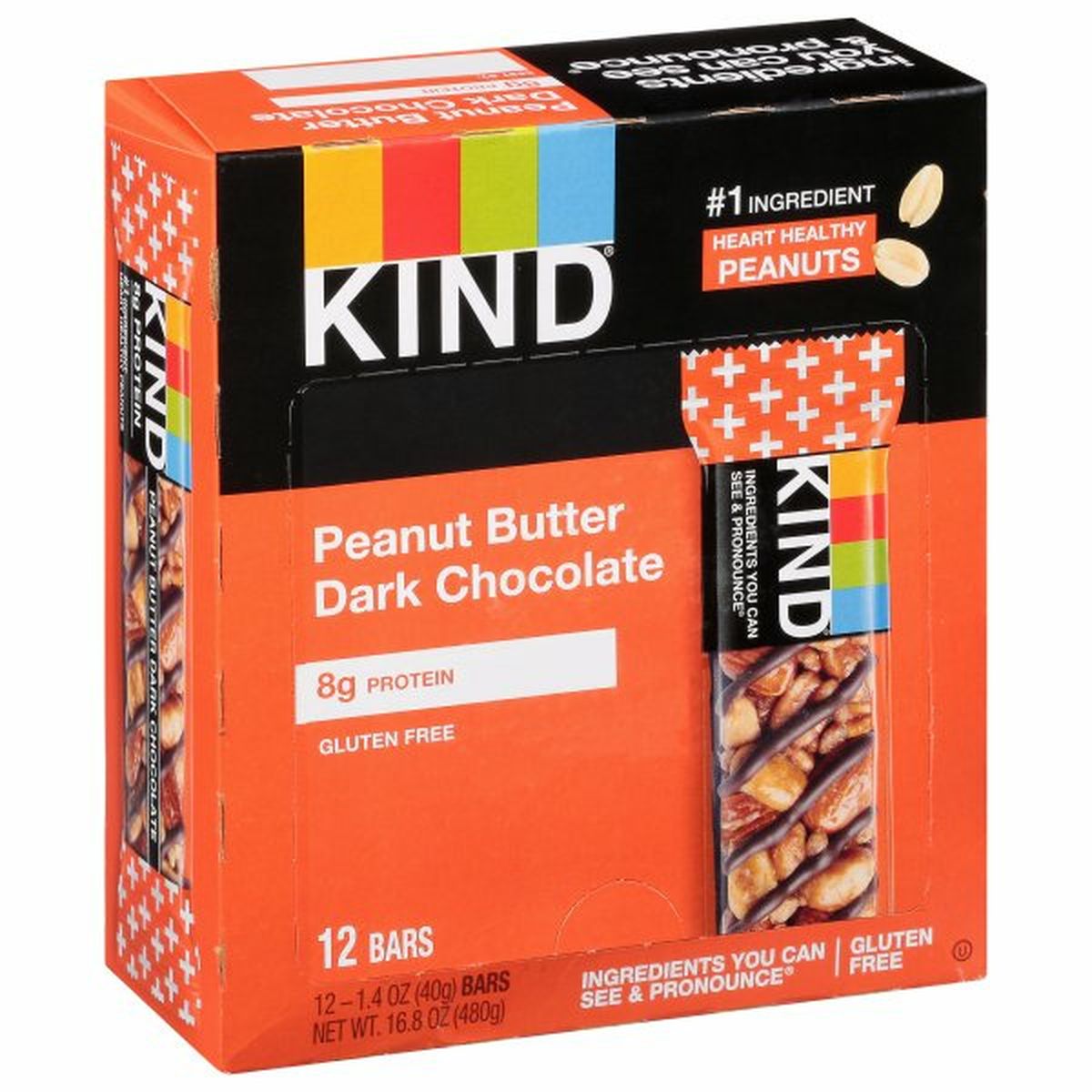Calories in KIND Bars, Gluten Free, Peanut Butter Dark Chocolate, 12 Pack