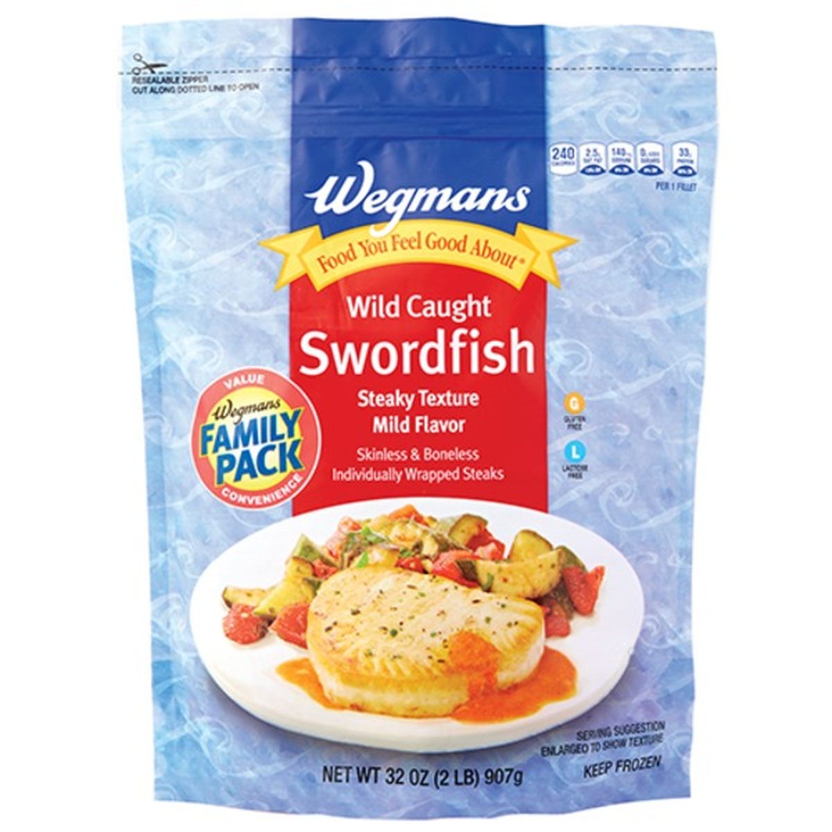 Calories in Wegmans Wild Caught Swordfish, FAMILY PACK