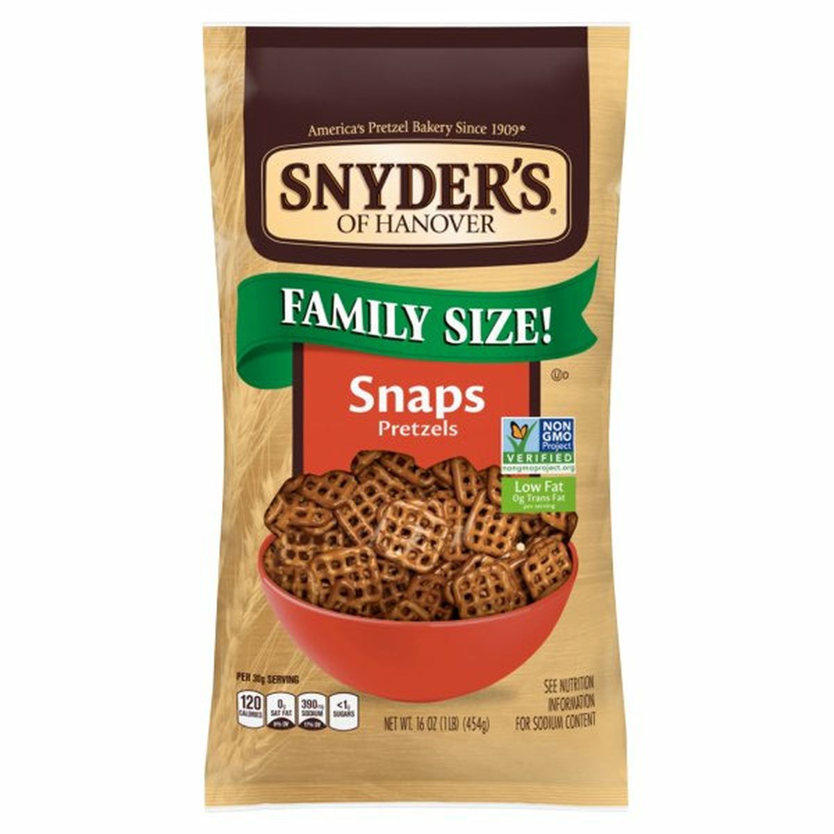 Calories in Snyder's of Hanovers Pretzels, Snaps, Family Size!