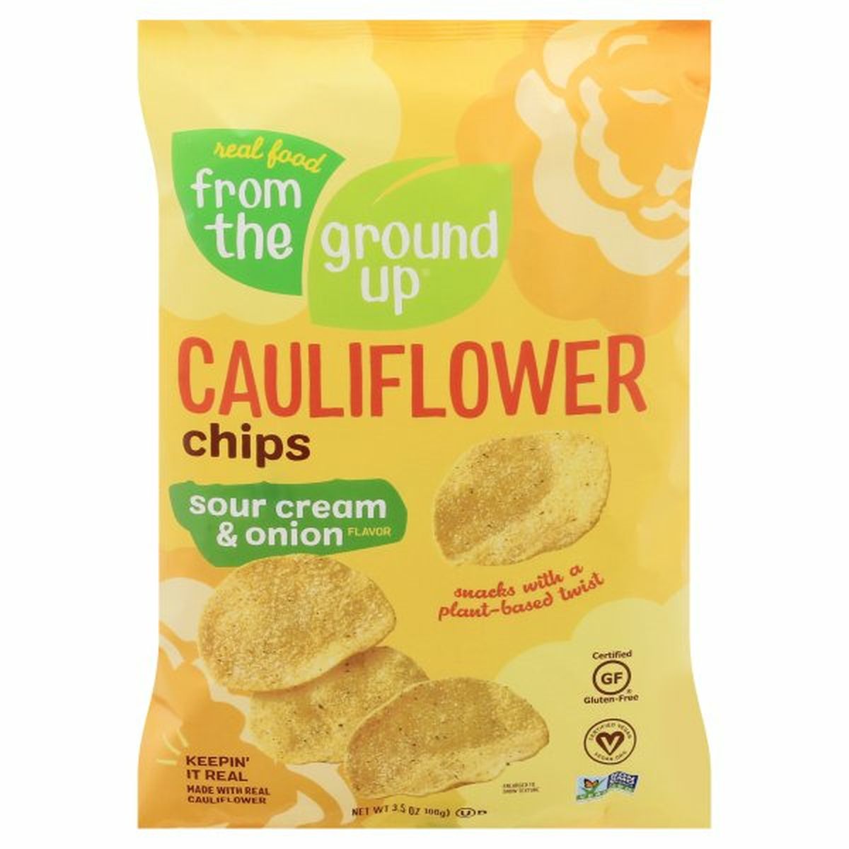 Calories in From the Ground Up Cauliflower Chips, Sour Cream & Onion Flavor