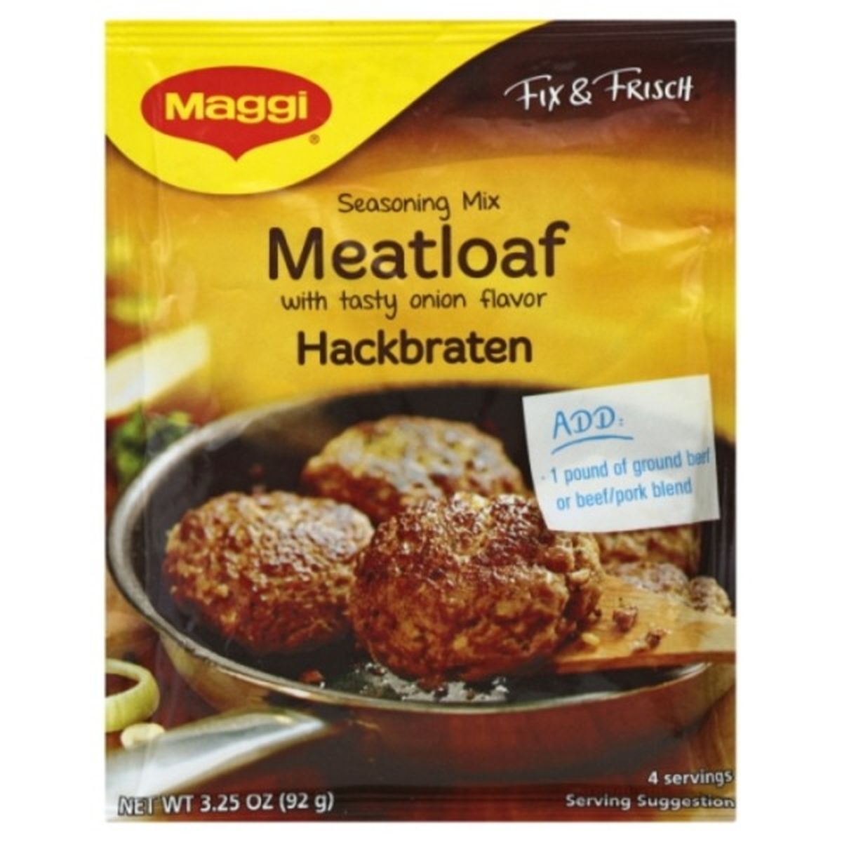 Calories in Maggi Seasoning Mix, Meatloaf, Hackbraten