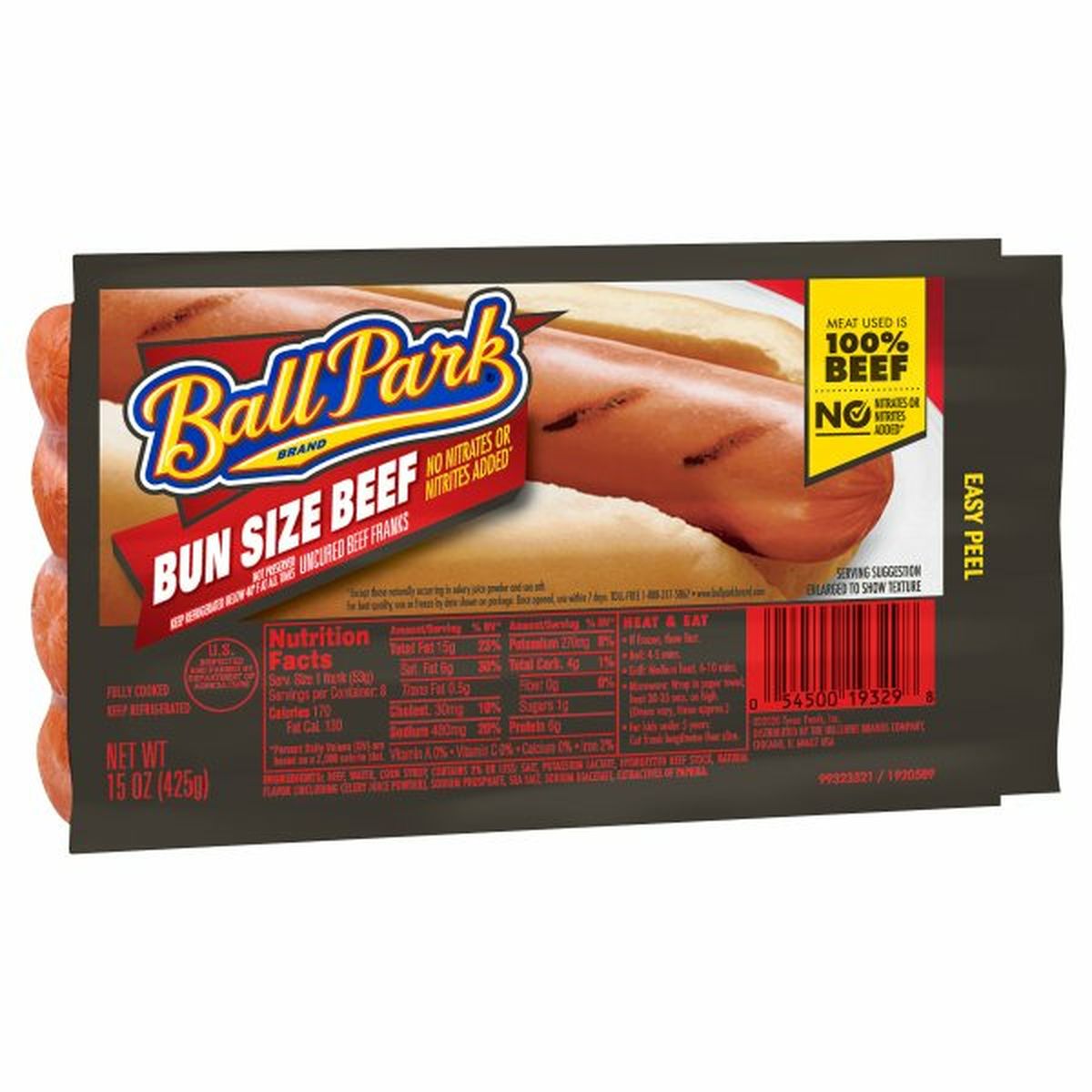 Calories in Ball Park Beef Hot Dogs, Bun Size Length, 8 Count
