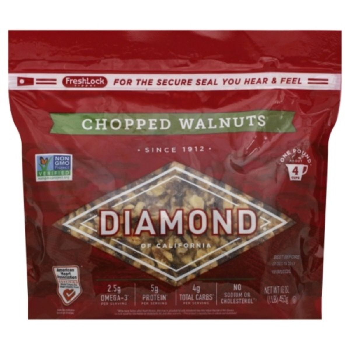 Calories in Diamond Walnuts, Shelled