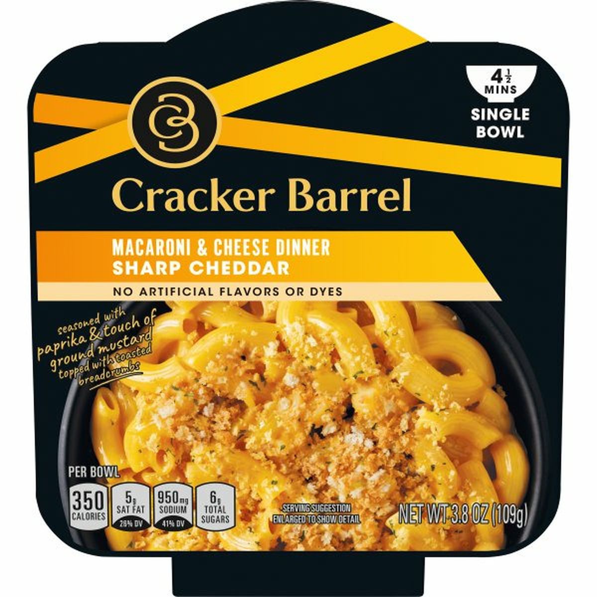 Calories in Cracker Barrel Sharp Cheddar Single Bowl Macaroni & Cheese