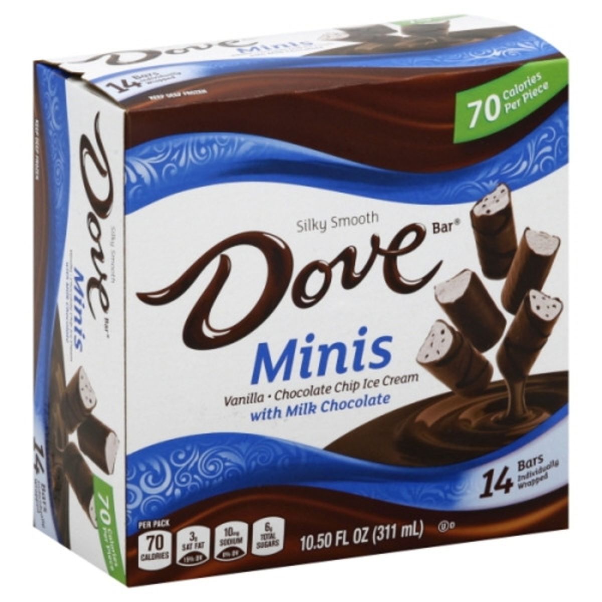 Calories in Dove Ice Cream, with Milk Chocolate, Vanilla/Chocolate Chip, Minis