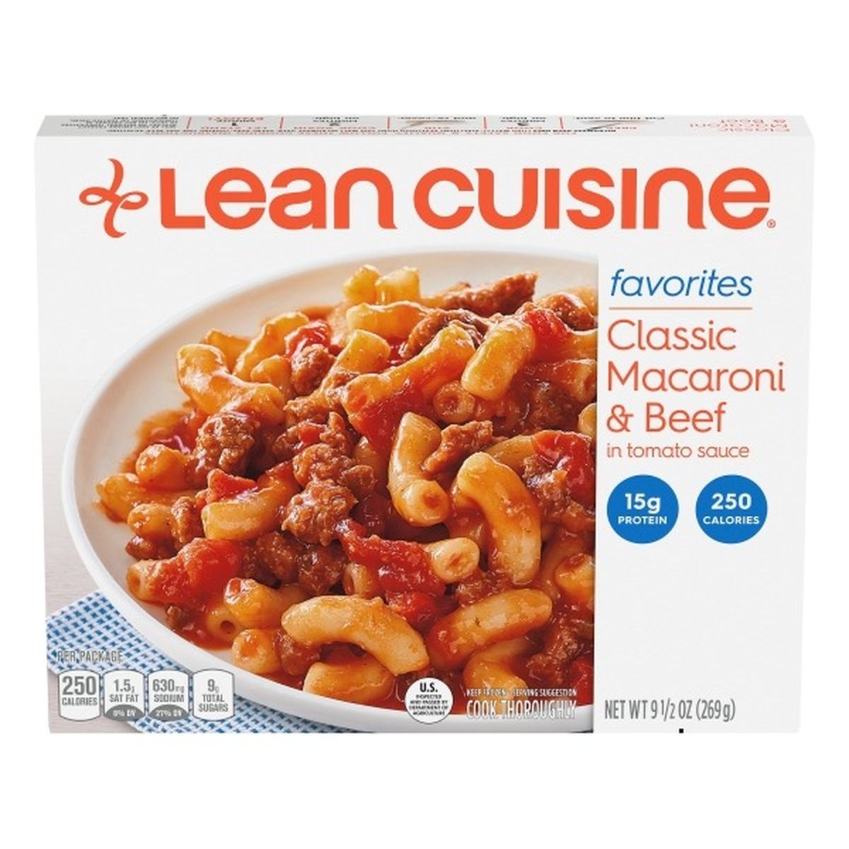Calories in Lean Cuisine Favorites Macaroni & Beef, in Tomato Sauce, Classic