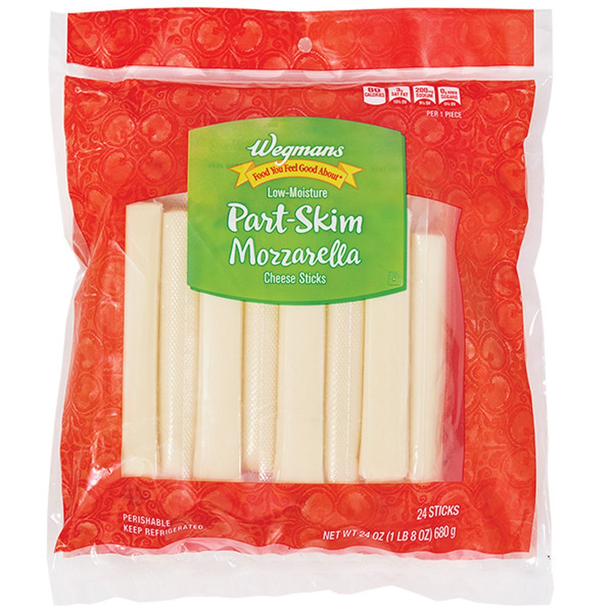 Calories in Wegmans Part-Skim Mozzarella Cheese Sticks, 24 Count