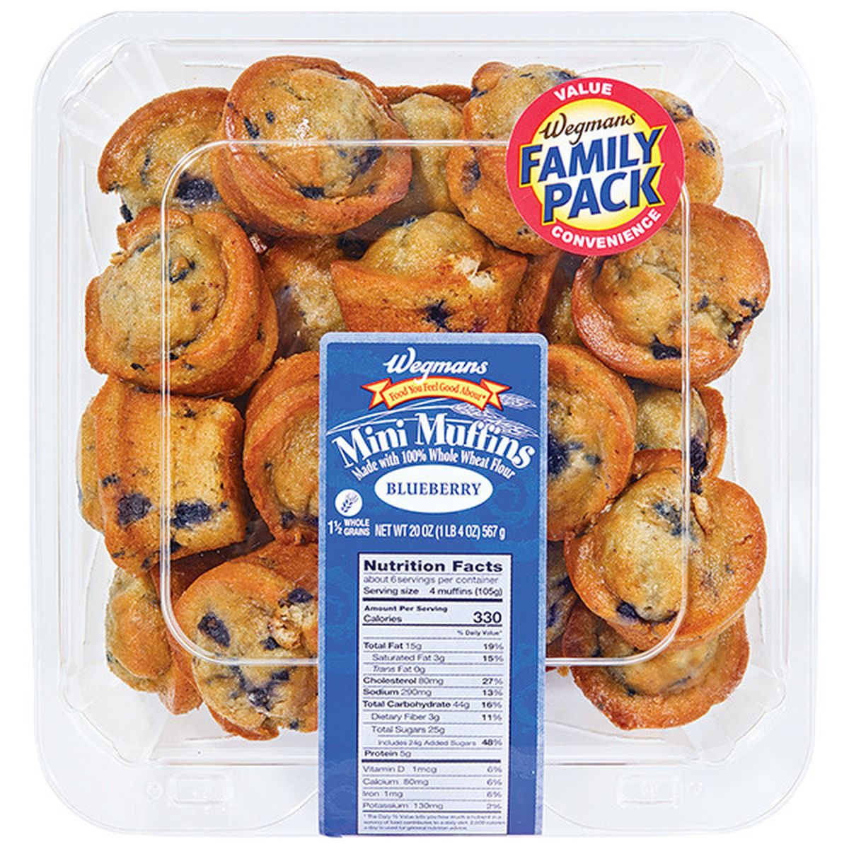 Calories in Wegmans Blueberry Mini Muffins Made with 100% Whole Wheat Flour, FAMILY PACK