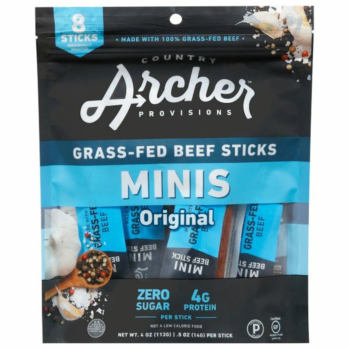 Calories in Country Archer Beef Sticks, Grass-Fed, Original, Minis