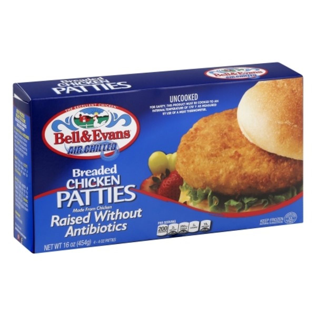 Calories in Bell & Evans Patties, Chicken, Breaded, Air Chilled