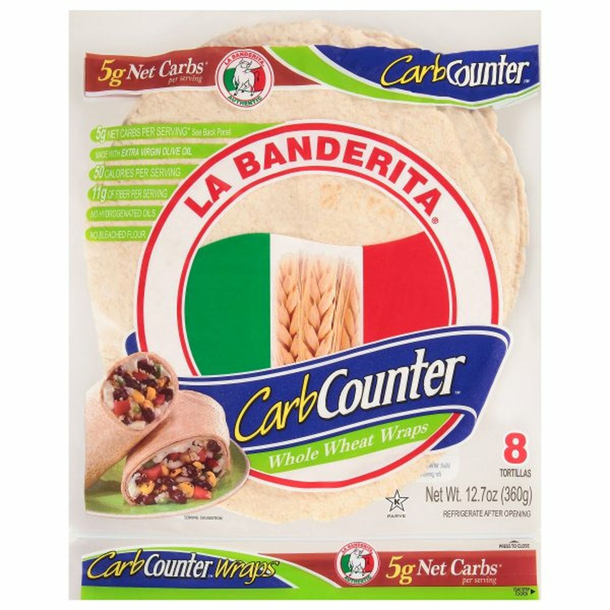 Calories in La Banderita CarbCounter Tortillas Wraps, Whole Wheat
