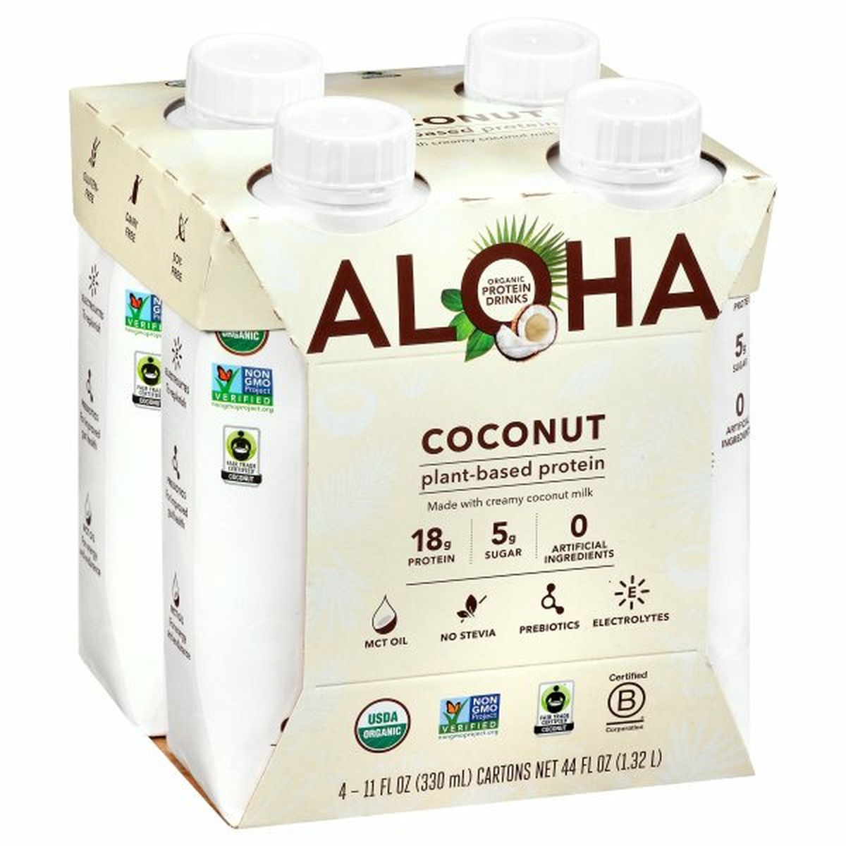 Calories in Aloha Protein Drink, Organic, Coconut, 4 Pack