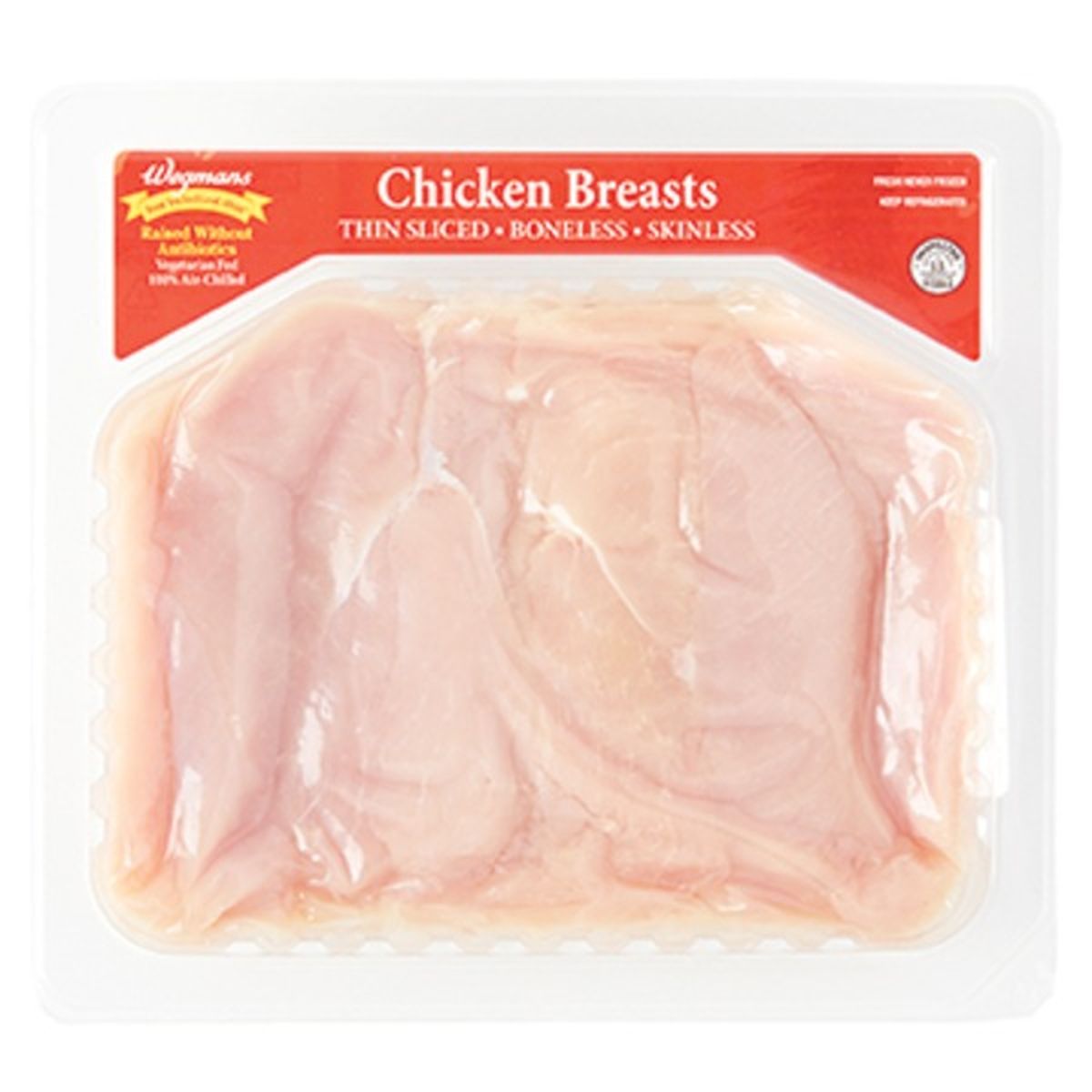 Calories in Wegmans Antibiotic Free Thin Sliced Boneless Skinless Chicken Breast Cutlet